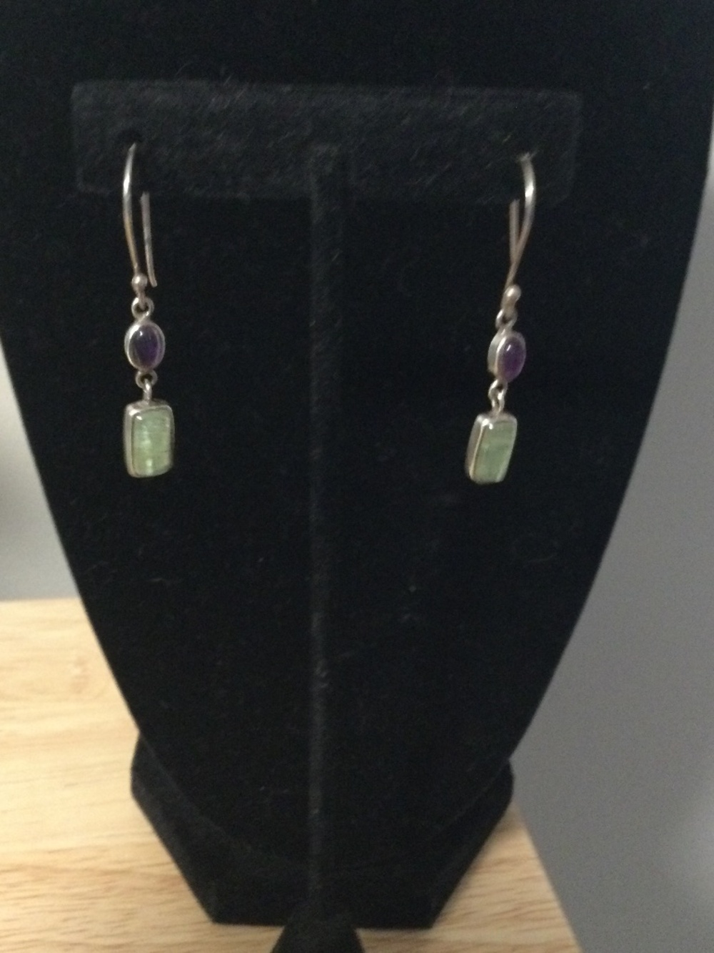 925 Silver Amethyst and Green Quartz Drop Earrings for Pierced Ears